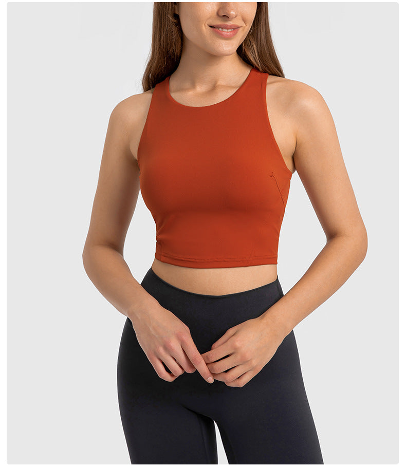 Spring Summer Pull High round Tie Chest Pad Yoga Vest Nude Feel Tight High Elastic Sports Fitness Top Women