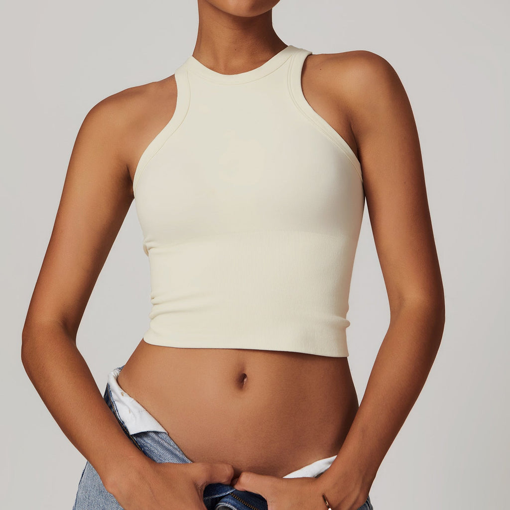 Sollinarry Seamless Tight I Shaped Beauty Back Yoga Vest One Piece Belly Covering Sports Top Yoga Clothes for Women