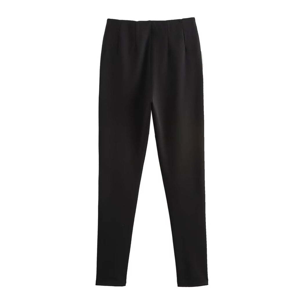 Autumn Women Clothing Jewelry Decorated Row Button Mid Waist Bottoming Trousers