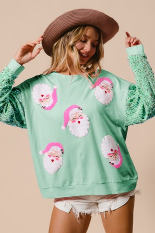 Women Clothing Sweet Sequ Sleeve Top Christmas Long Sleeved Sweatshirt Women
