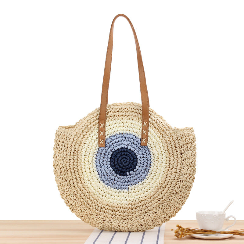 Simple round One Shoulder Straw Bag Woven Bag Beach Bag Women Bag Straw Bag