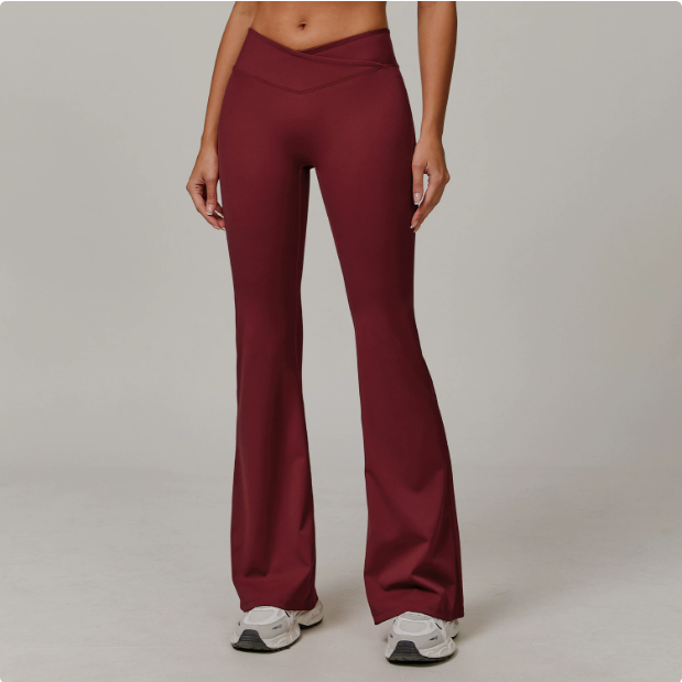 Sollinarry Nude Feel Yoga Pants Cross High Waist Running Sports Casual Skinny Bell Bottom Pants Women