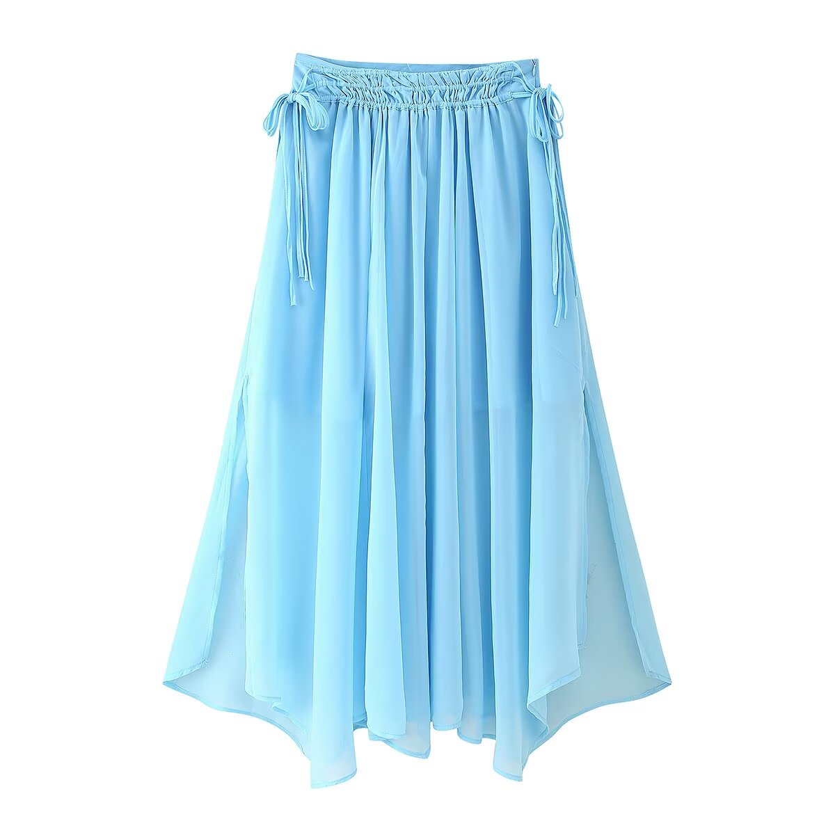 Summer Solid Color Design Irregular Asymmetric Five Colors String Decoration Chiffon Skirt