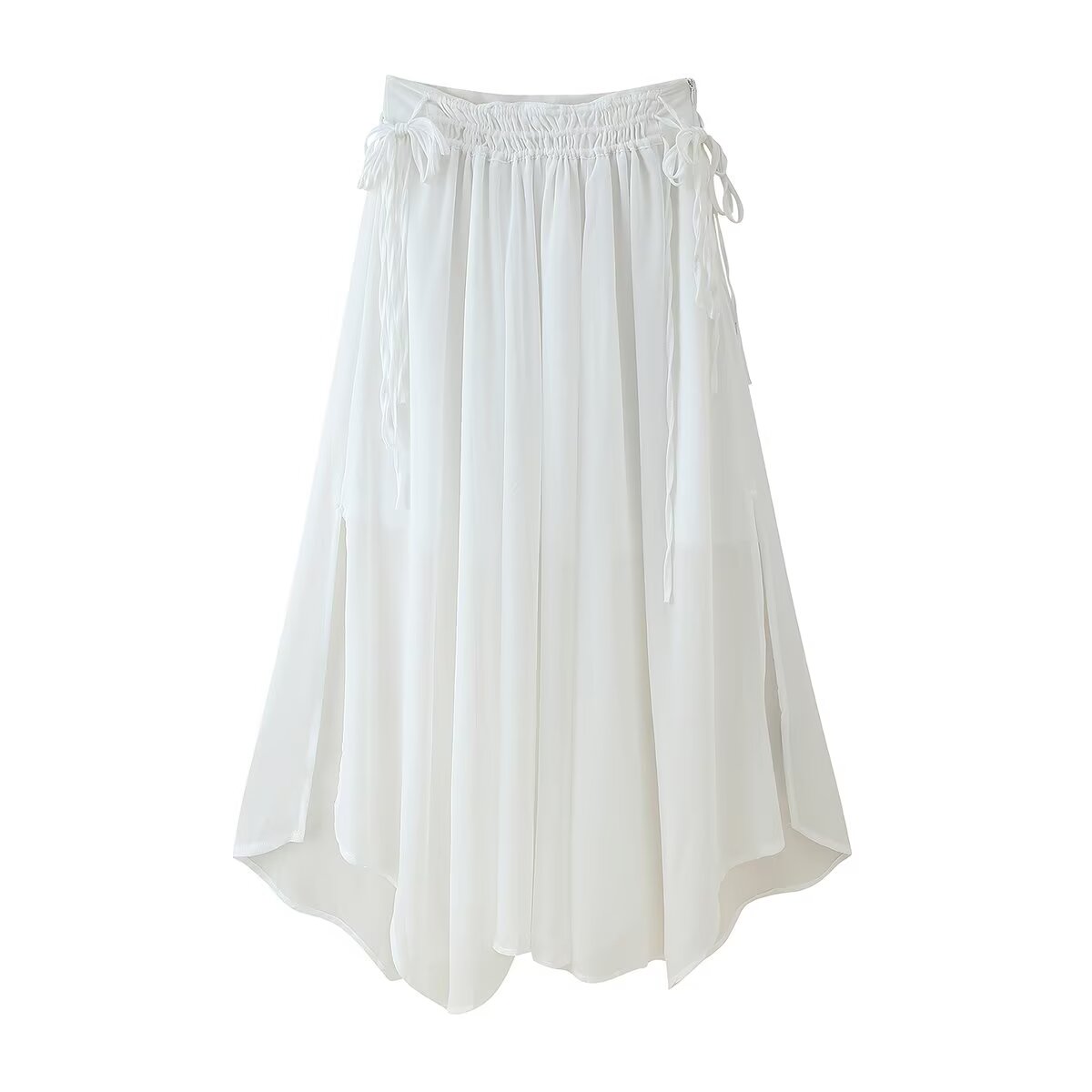Summer Solid Color Design Irregular Asymmetric Five Colors String Decoration Chiffon Skirt