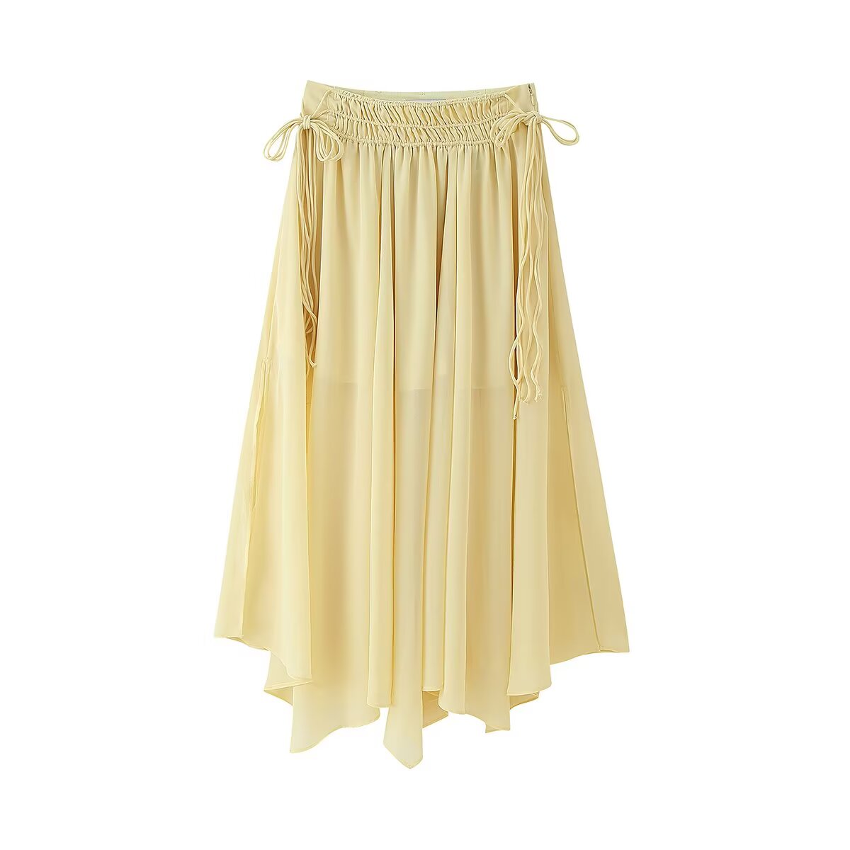 Summer Solid Color Design Irregular Asymmetric Five Colors String Decoration Chiffon Skirt