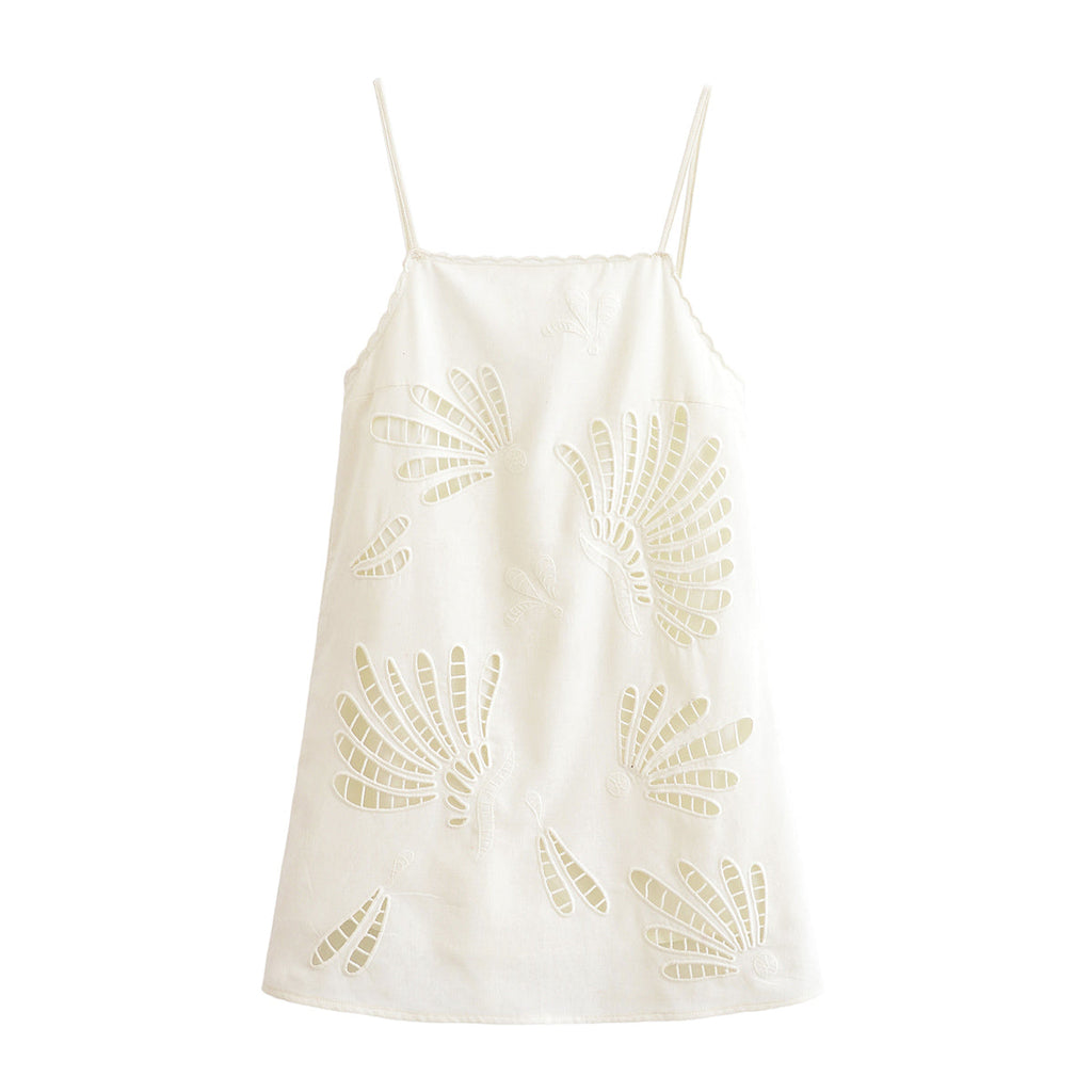 Women Clothing Women Hollow Out Cutout Embroidered Strap Dress