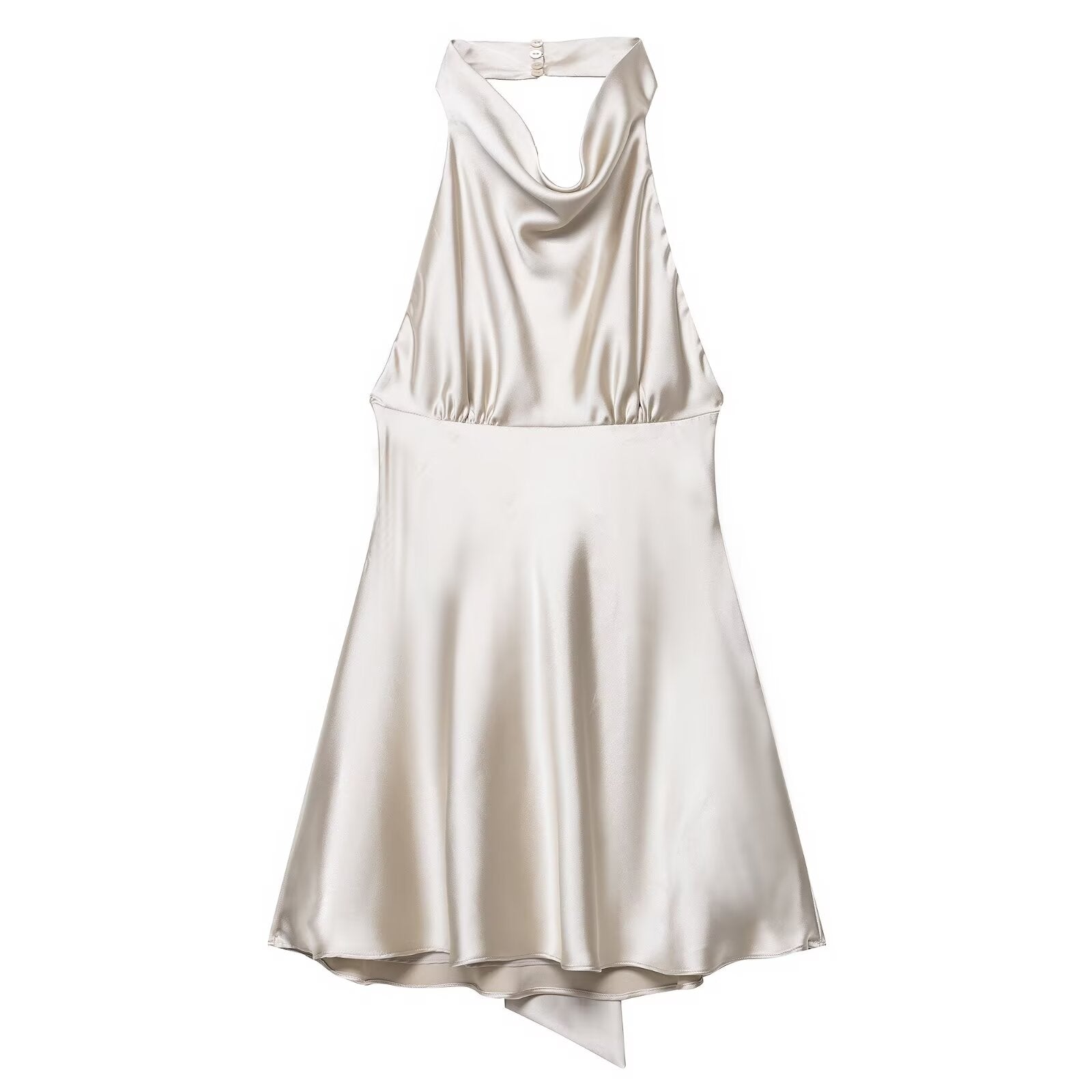 Women Clothing French Silk Satin Texture Waist Tight Halter Short Dress