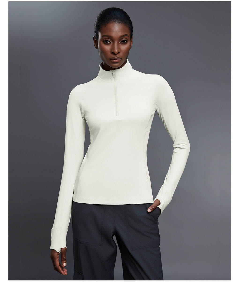 Autumn Half Long Sleeve Zipper Yoga Clothes Stand up Collar Slim Fit Slimming Workout Top Running Sports T shirts