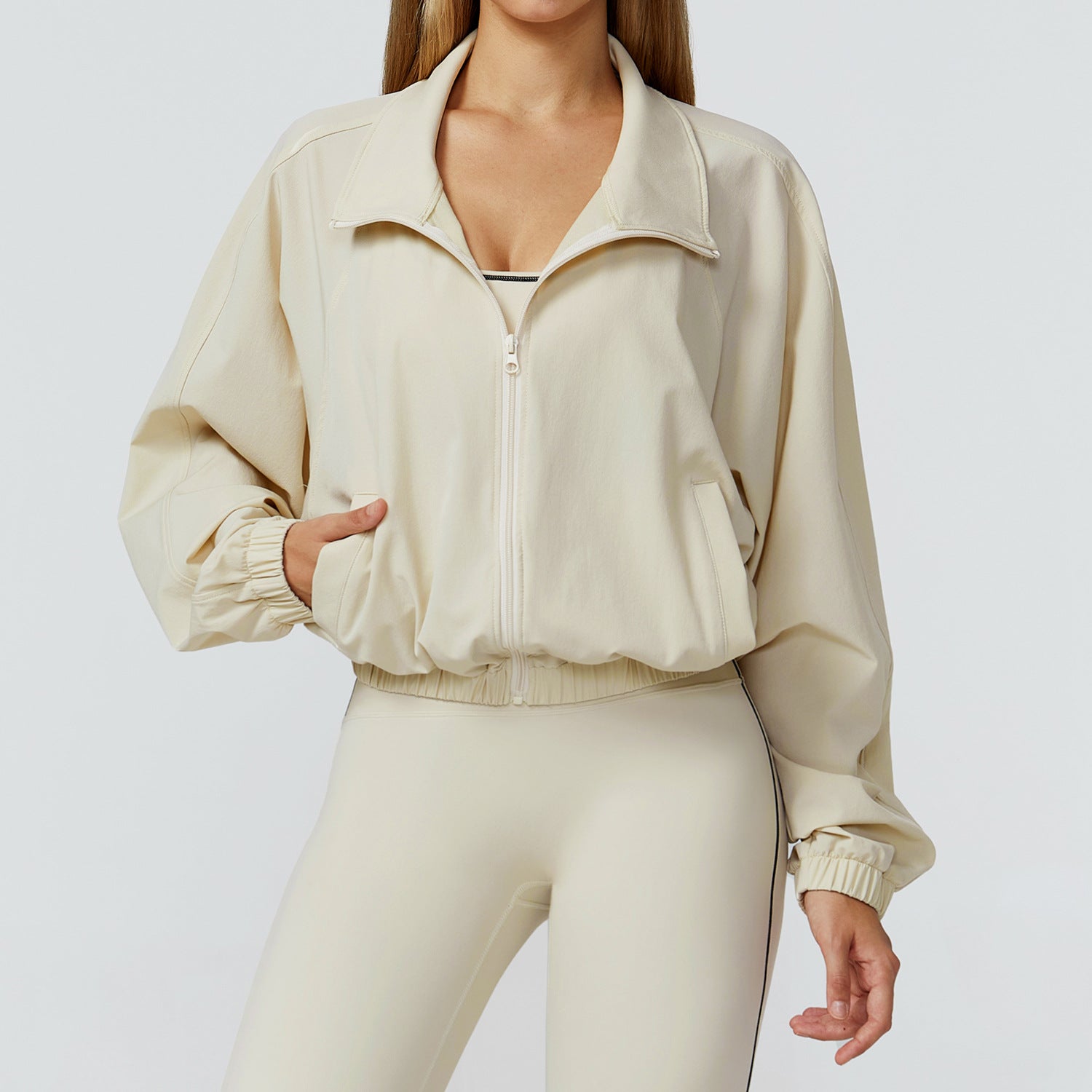 Quick Drying Stand Collar Sports Jacket Women Zipper Windproof Outdoor Running Workout Long Sleeve Yoga Clothes Coat