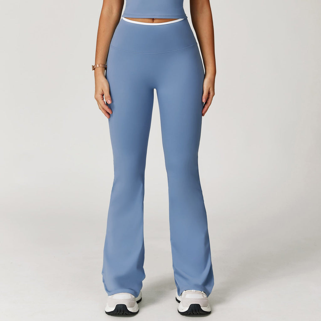 Nude Feel Sports Bell Bottom Pants Contrast Color High Waist Quick-Drying Wide Leg Trousers Sports Running Fitness Bootcut Trousers