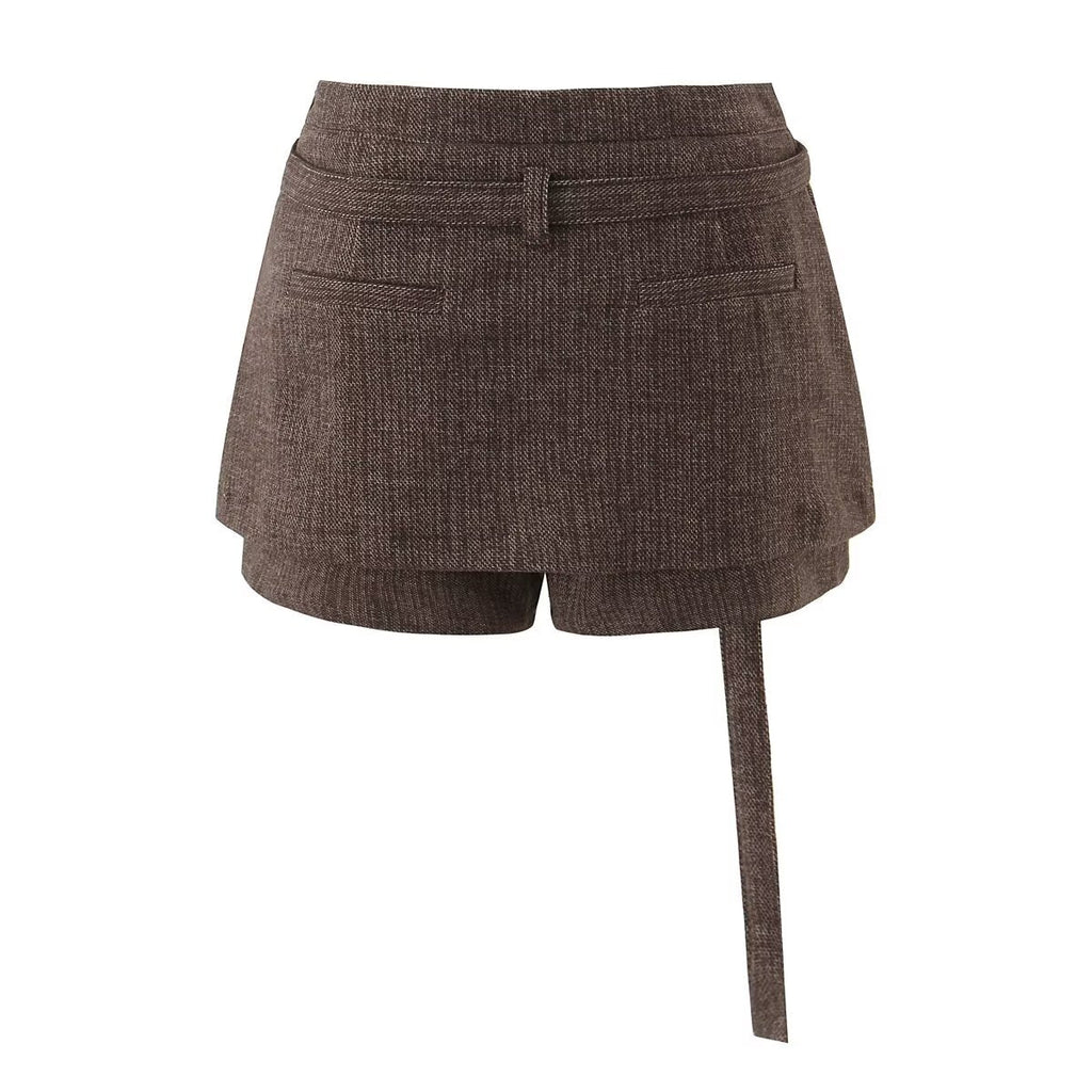 Autumn Retro Woolen Faux Two Pieces Short Pantskirt Women Sexy All Match Double Layer A line Sheath Skirt