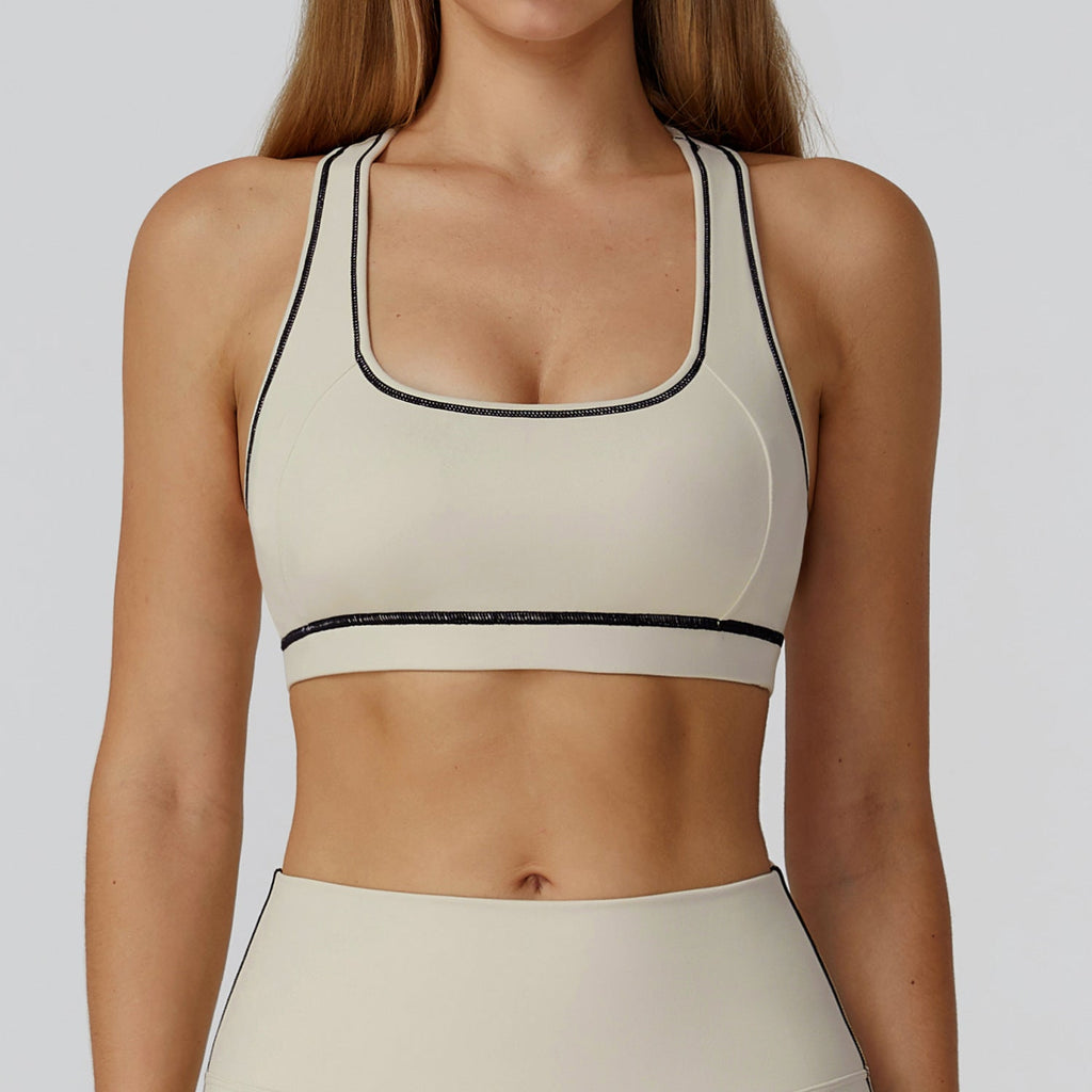 Contrast Color Brushed Yoga Bra H Shaped Beauty Back Sports Vest Outdoor Sports Running Exercise Underwear