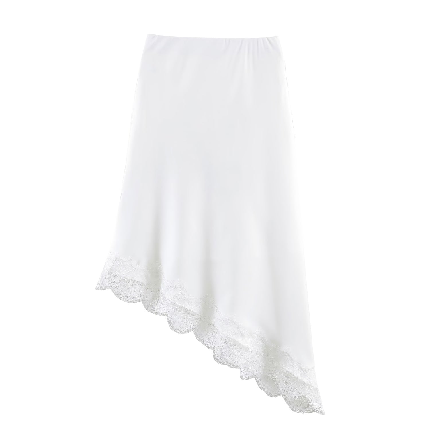 Women Clothing Spring Sexy Satin Acetate Lace Stitching Irregular Asymmetric Skirt