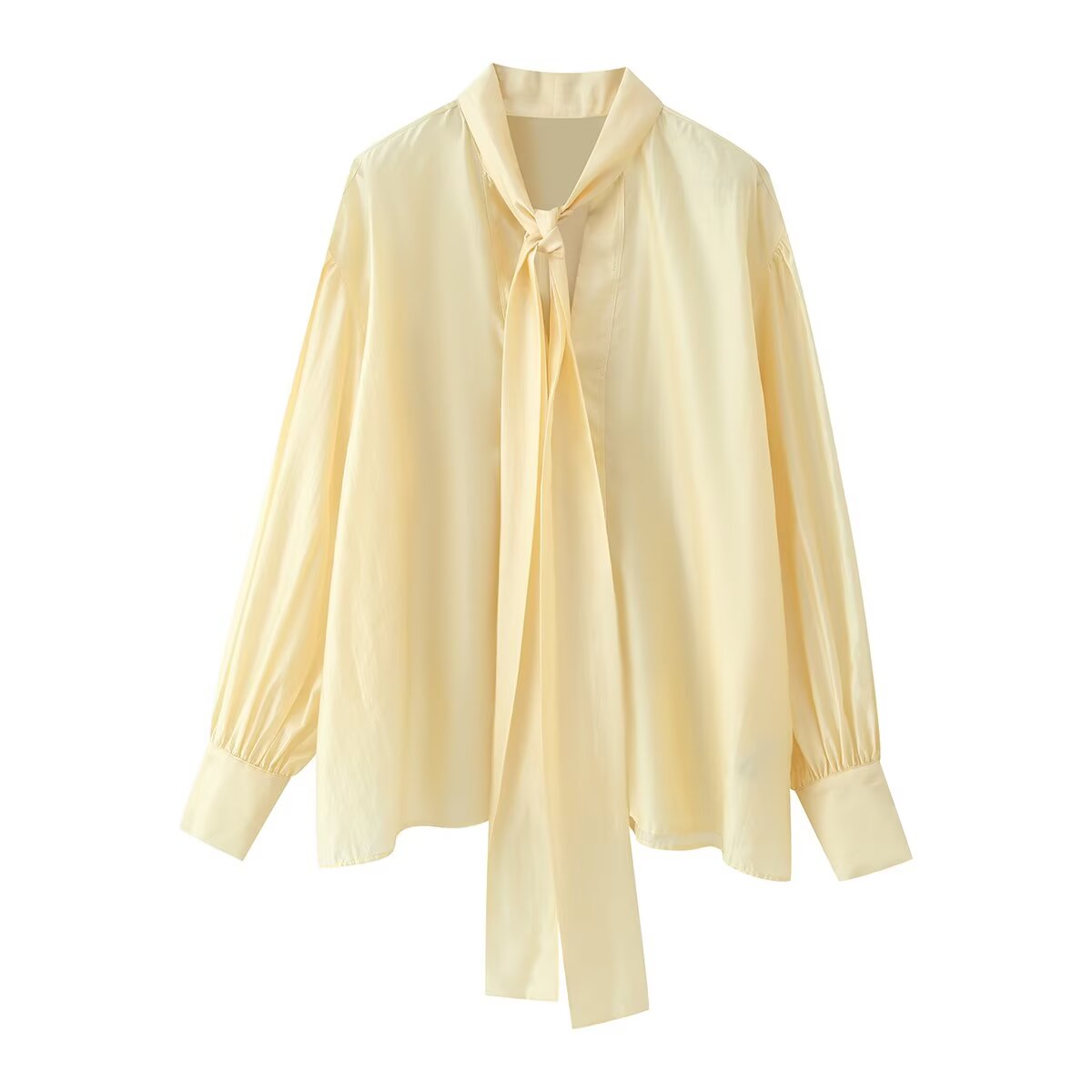 Women Clothing Sweet V neck Long Sleeve Bowknot Straight Hem Shirt