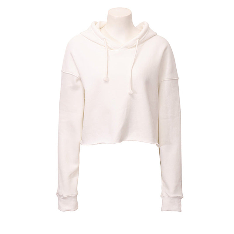 Women Sports Sweatshirt Autumn Winter Fleece-Lined Pullover Hoodie Personalized Bare Cropped Long Sleeved Top