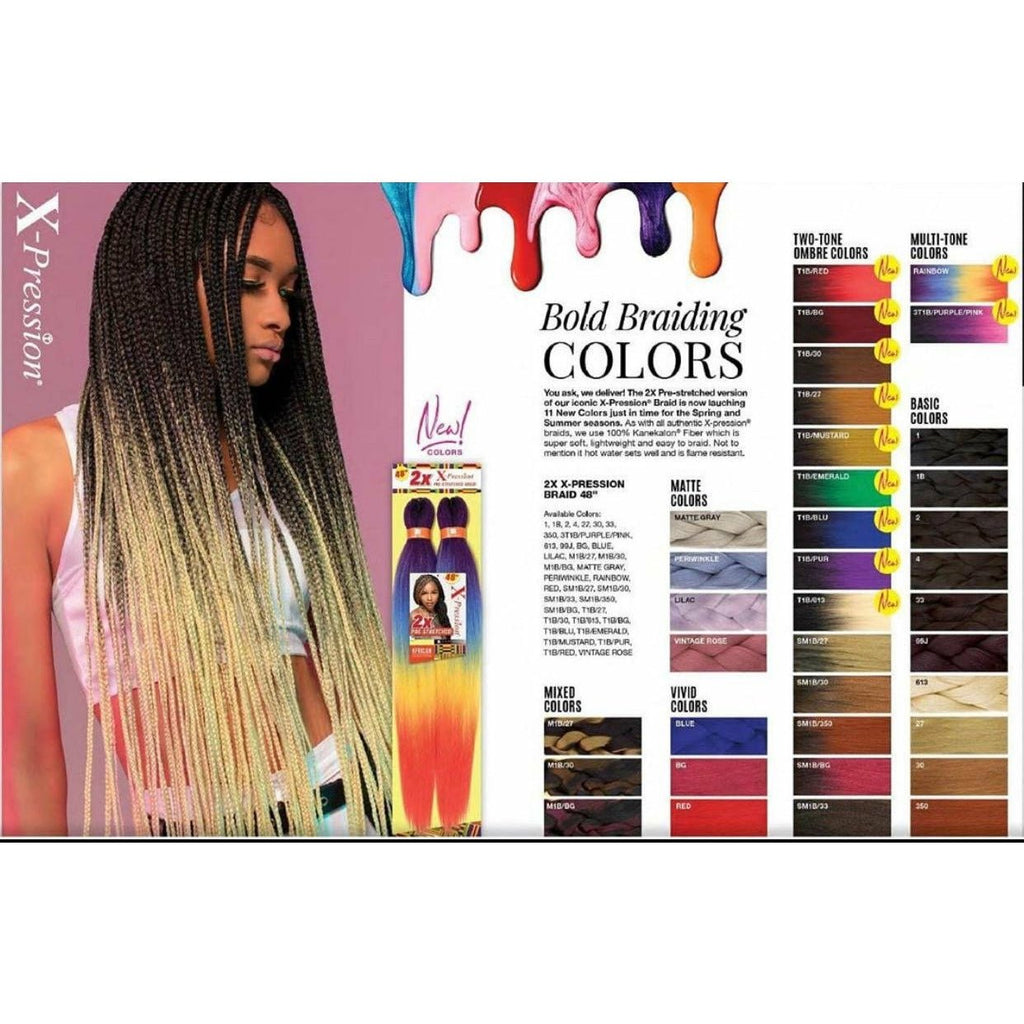 X-Pression 2X Pre-Stretched Braiding Hair Extensions 48 in - Choose Color