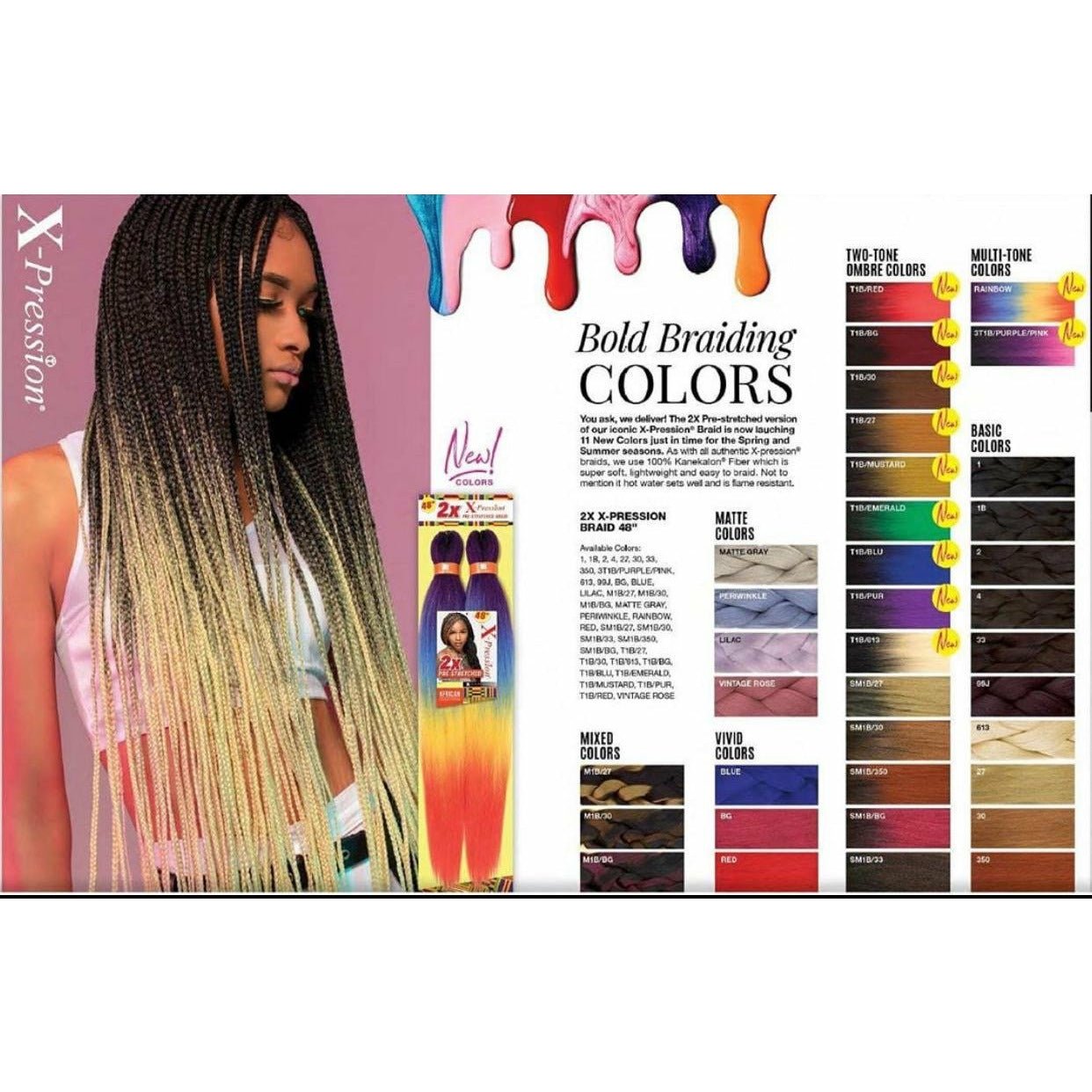 X-Pression 2X Pre-Stretched Braiding Hair Extensions 48 in - Choose Color