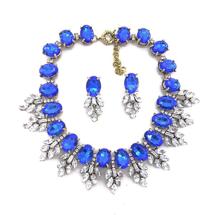 Accessories Handmade Exaggerated Colorful Crystal Necklace Earrings Suite