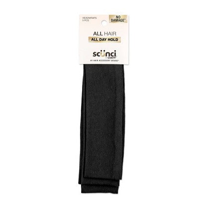 Scunci by Conair No Damage Stretch Fabric Headbands Black  5pcs - New