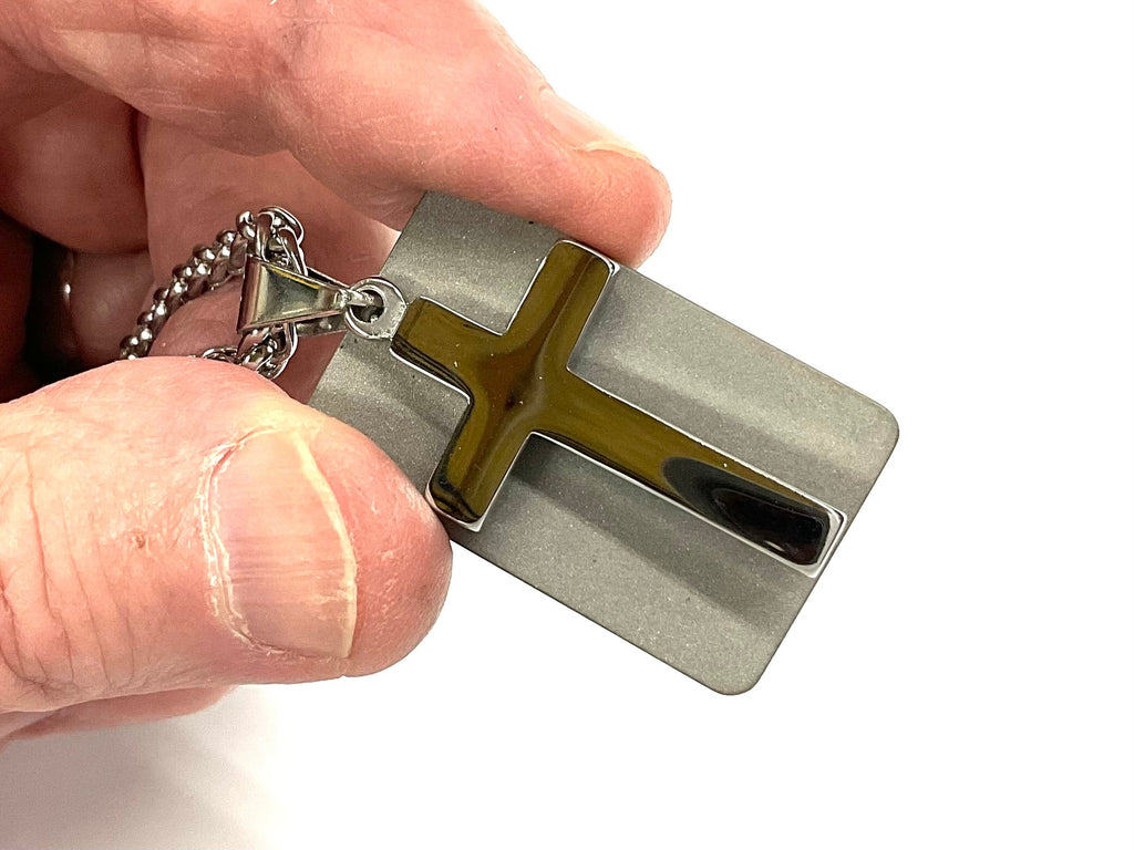 Silver Hand Made Cross Necklace Men Two Piece Dog Tag Handmade Custom Personalized Waterproof Stainless Steel Jesus Jewelry