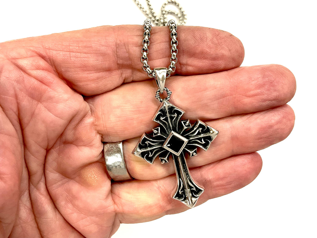Calla lilie Solid Sterling Silver Cross Black Zircon Necklace S925 easter Jewelry Women Girls rebirth resurrection
