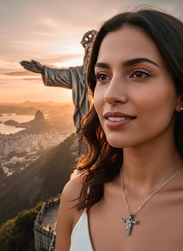 Solid Sterling Silver Christ the Redeemer Jesus Prince of Peace Crucifix open arms Cross Italian Chain catholic Rio Brazil Cristo Redentor