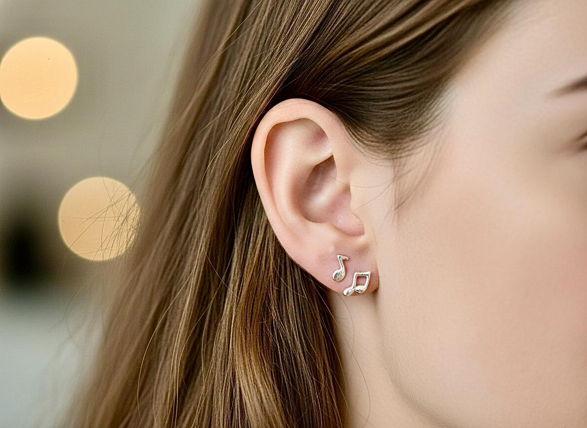 925 Silver Music Note Stud Earrings music teacher gift music lover band member sterling silver Elegant Modern Womans Girls hypoallergenic