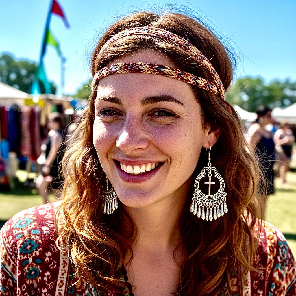Silver or Gold Bohemian Tassel Cross Earrings Hippie Boho Woman Cross Silver Gold Girls Drop Dangle Jewelry