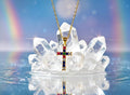 Gold Cross Necklace Pendant with Multi Color inset Zircons CZ