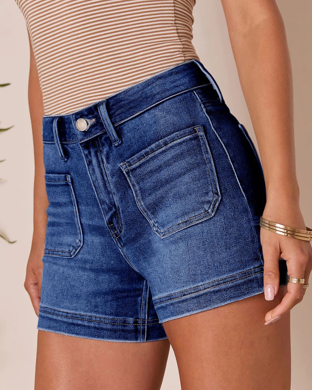 Women Denim Shorts Comfortable Classic Washed Stretch Shorts