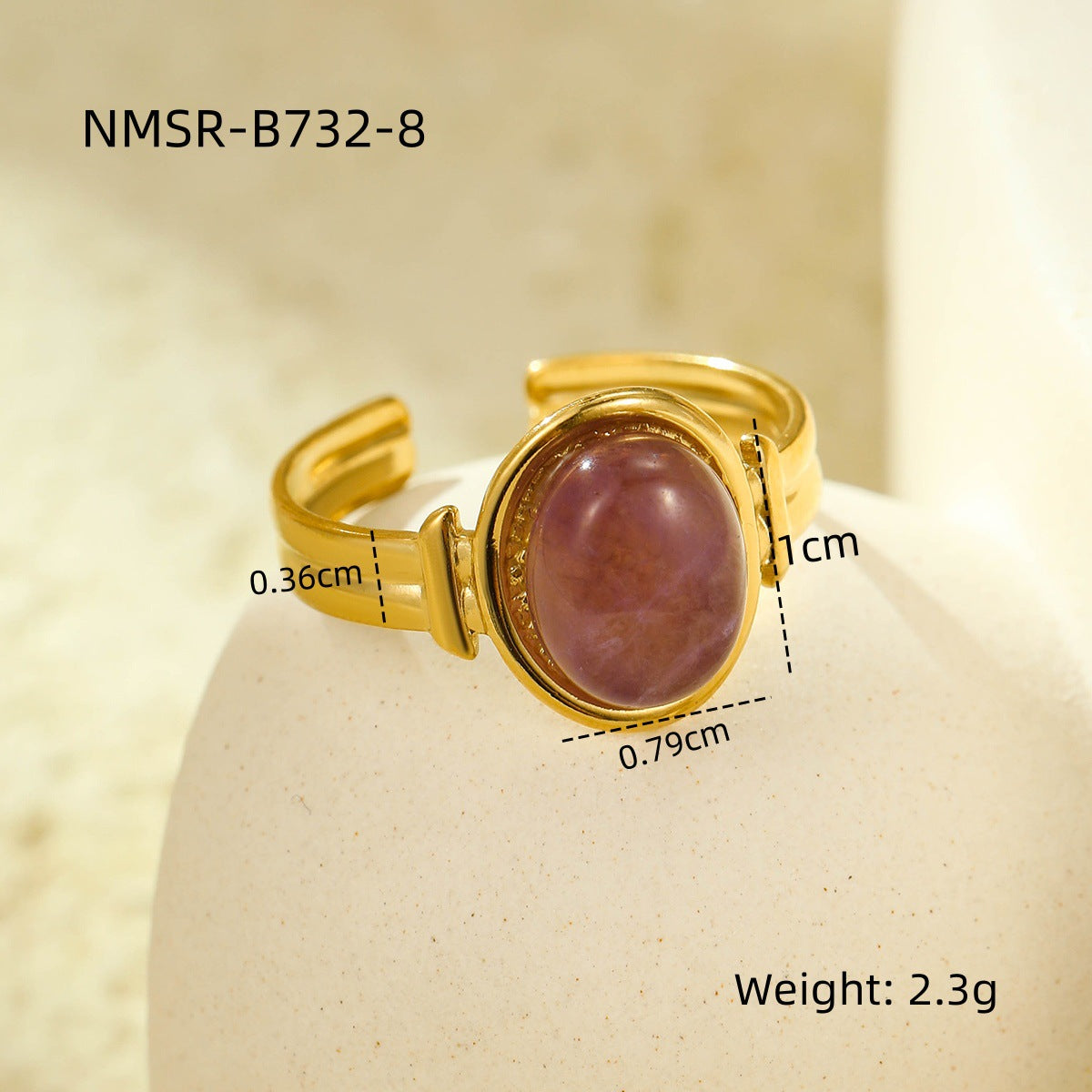 Retro Stainless Steel Gemstone Natural Stone Ring 18K Gold Plated Titanium Steel Ring Ornament
