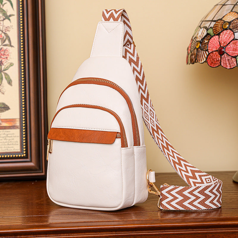 Textured Chest Bag Faux Leather Women Chest Bag One Shoulder Crossbody Simple Stylish Casual Motorcycle Bag Women