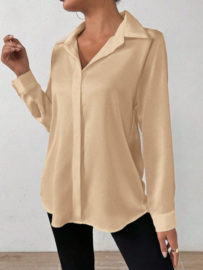 Women Clothing Satin Shirt Women Satin Silk like Long Sleeved Shirt Women Clothing