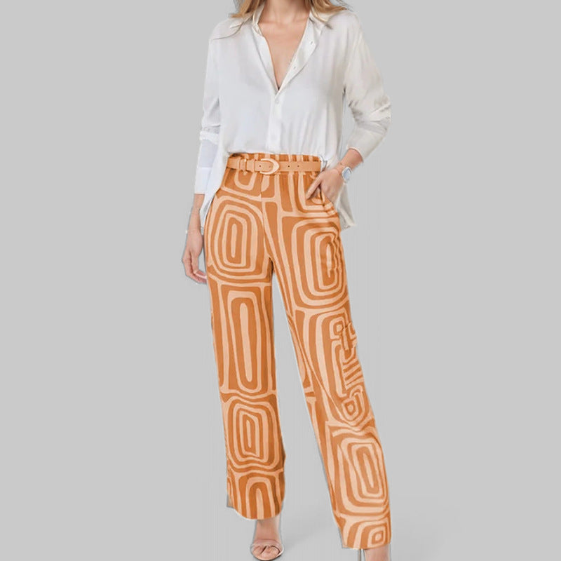 Office Shirt Loose Trousers Casual Women Spring Women Set (No Belt)