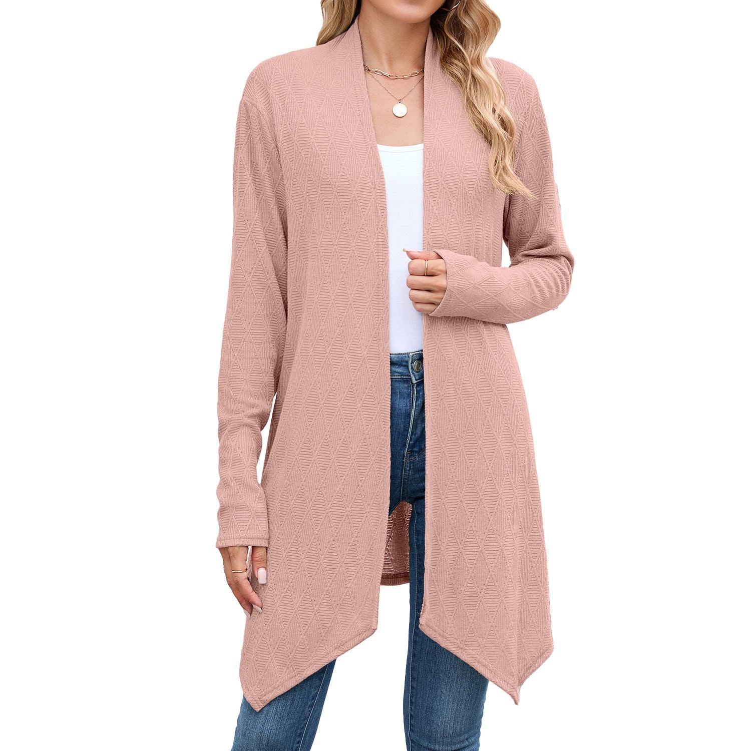 Women Clothing Autumn Solid Color Long Sleeved Knitted Cardigan Coat Long Shirt Women