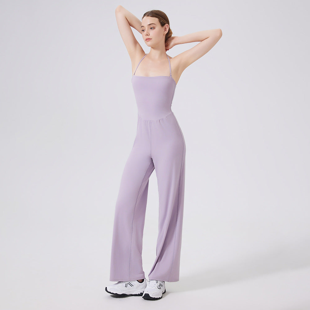 Autumn Winter Tight Nude Feel Yoga Clothes with Chest Pad Halter Two Way Wear Sports Fitness Running One Piece Straight Leg Pants