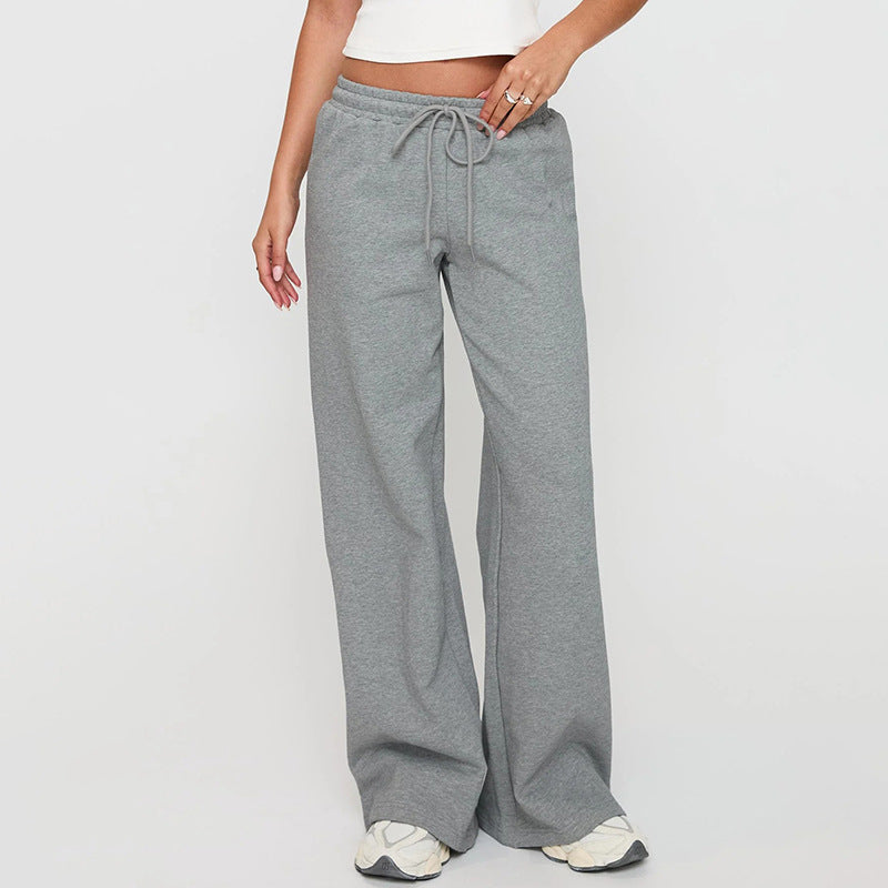 Women Wear Autumn Casual Loose Drawstring Tight Waist Solid Color Trousers