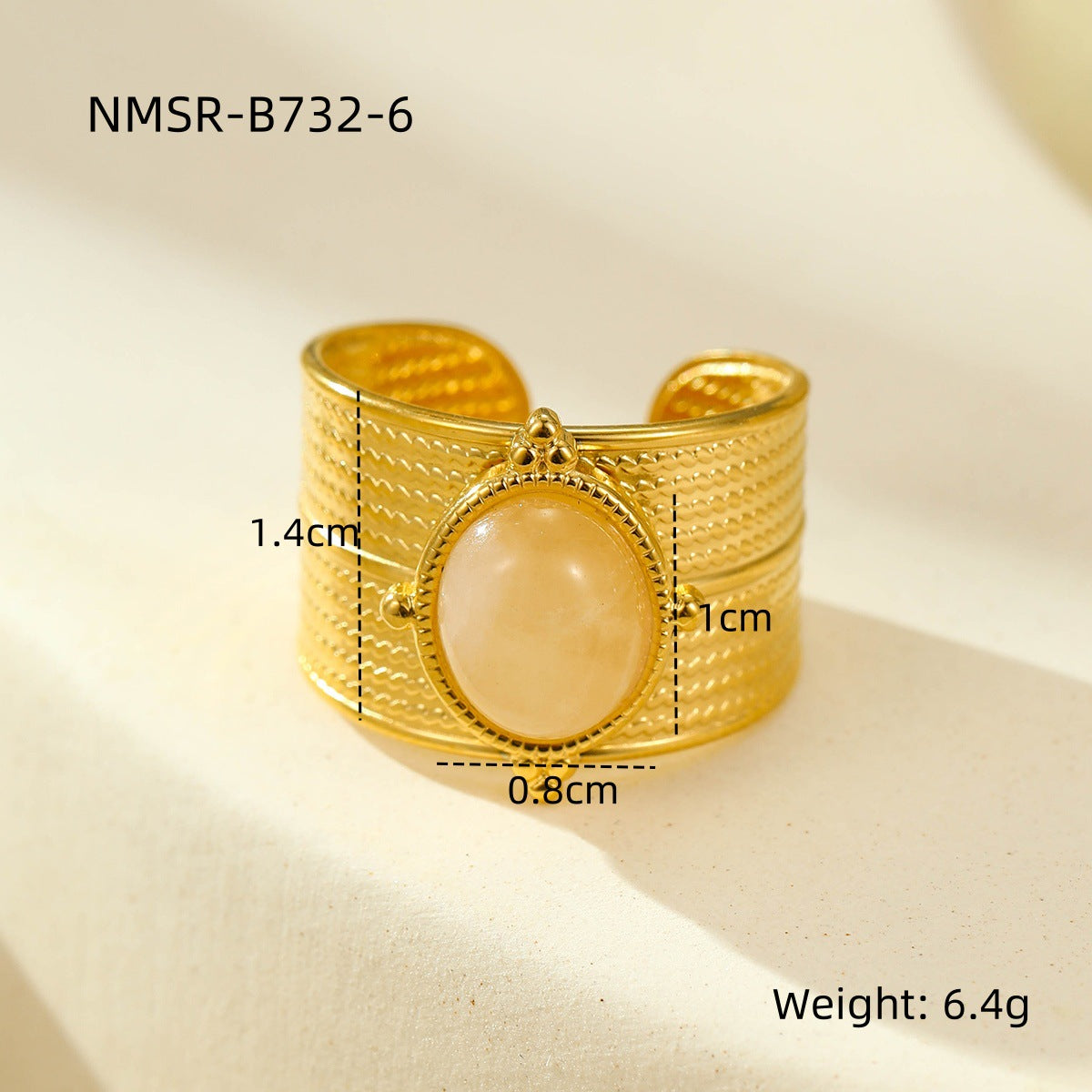 Retro Stainless Steel Gemstone Natural Stone Ring 18K Gold Plated Titanium Steel Ring Ornament