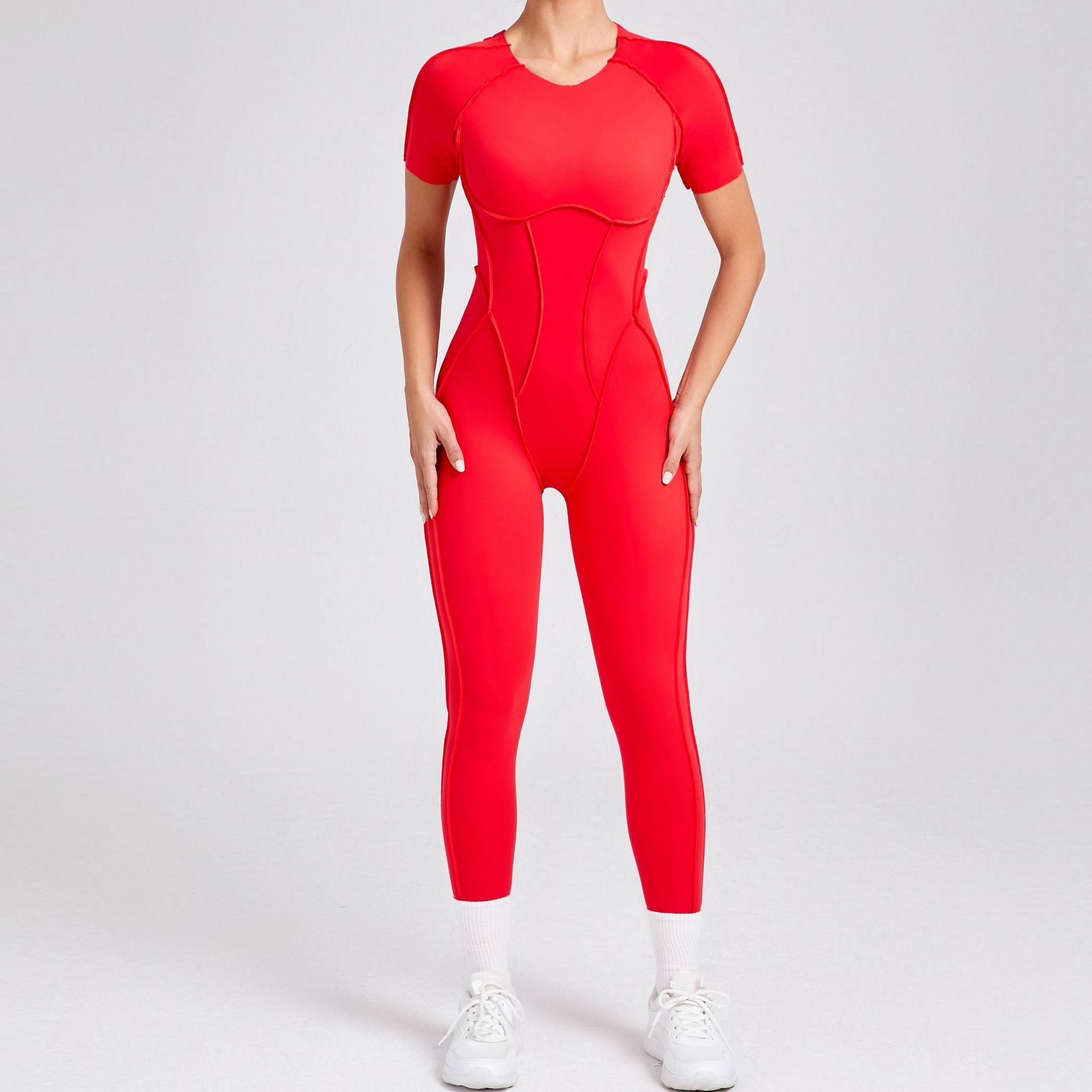 Autumn Winter Three Dimensional Backless Tight Short Sleeved Trousers Jumpsuit One Piece Sports Yoga Jumpsuit