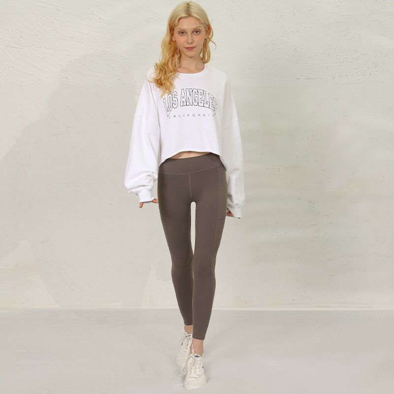 Short Sweatshirt Women Clothing Loose Fitting Cropped Slimming Fashionable Printed Street Sportswear Yoga Jacket Coat