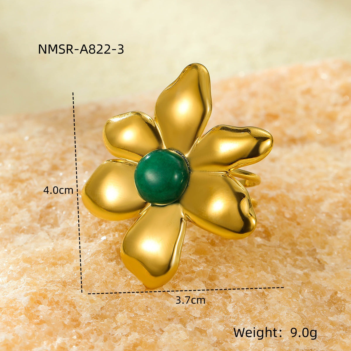 All Match Stainless Steel 18K Gold Plating Irregular Asymmetric Petals Colorful Natural Stone Titanium Steel Open End Ring for Women
