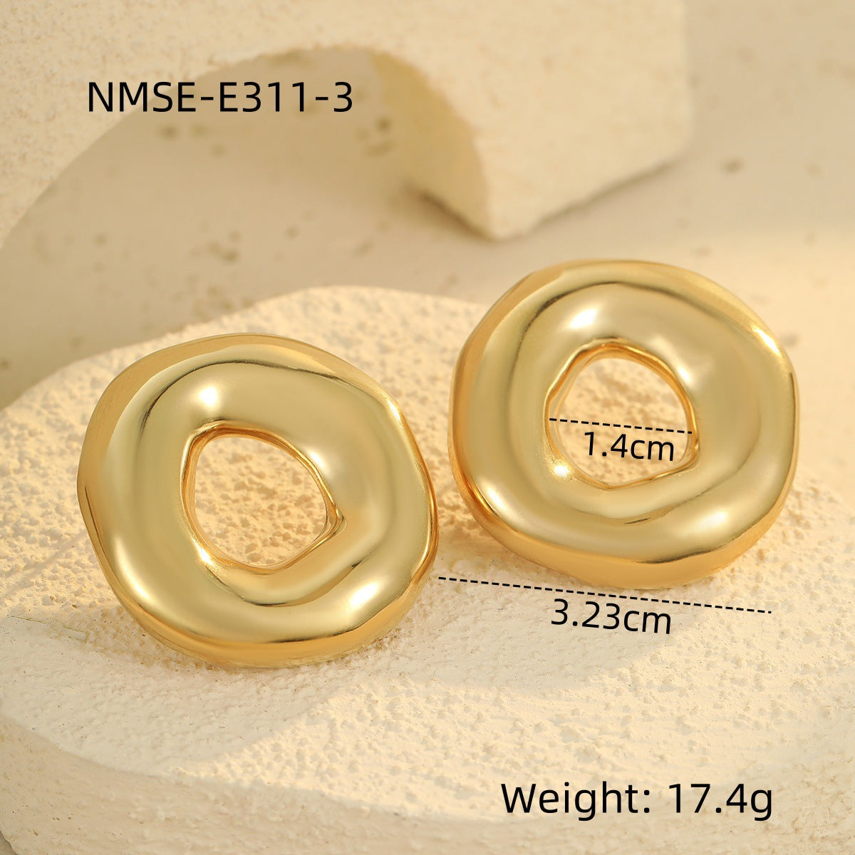Texture Stainless Steel Earrings Retro High-Grade Hollow Out Cutout 18K Gold Titanium Steel Earrings Ornament