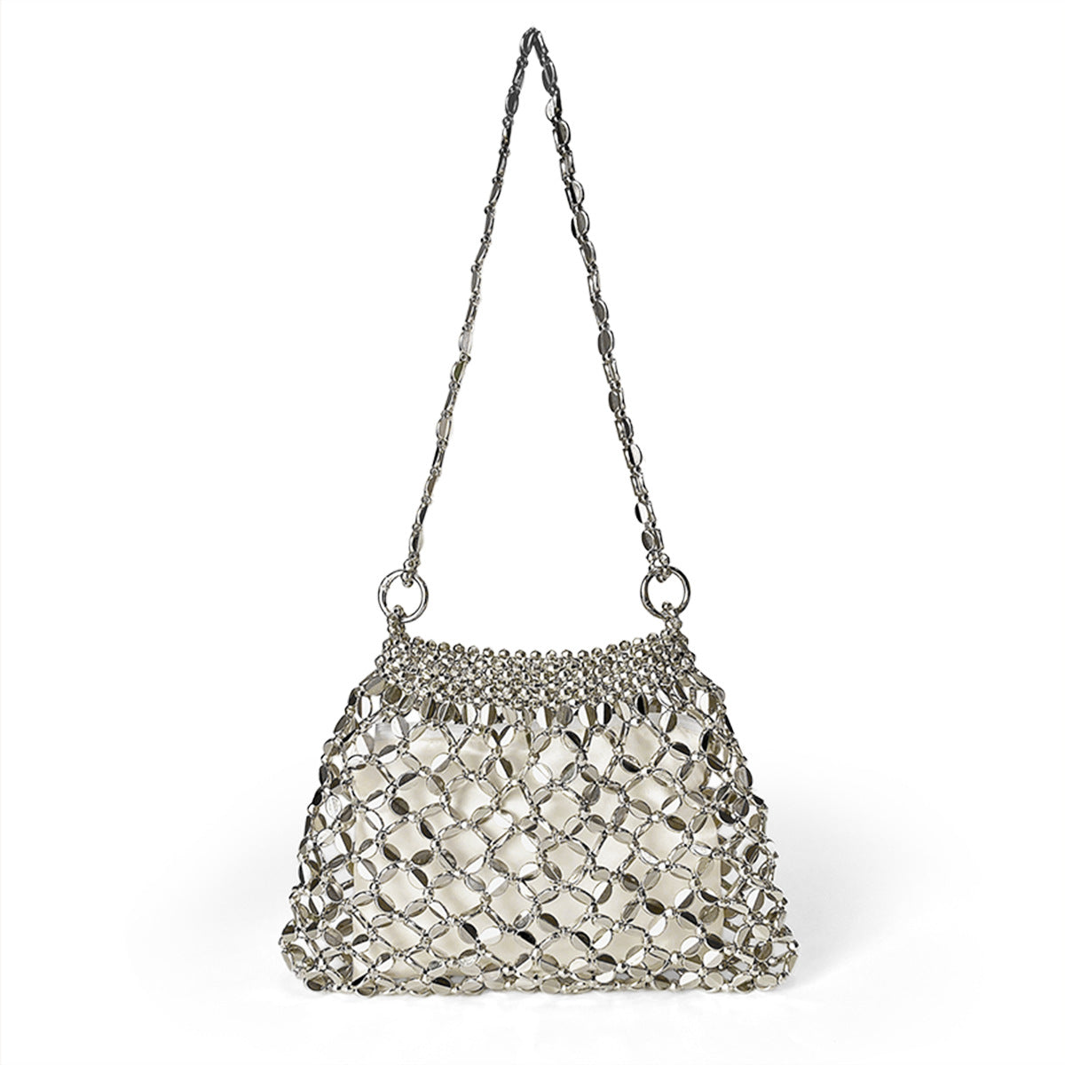 Retro Metallic Handmade Shiny Beaded Sequ Woven Handbag Underarm Shoulder Sequin Bag
