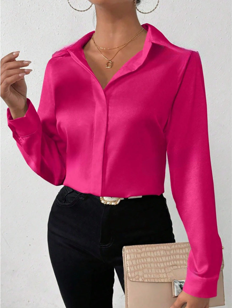 Women Clothing Satin Shirt Women Satin Silk like Long Sleeved Shirt Women Clothing