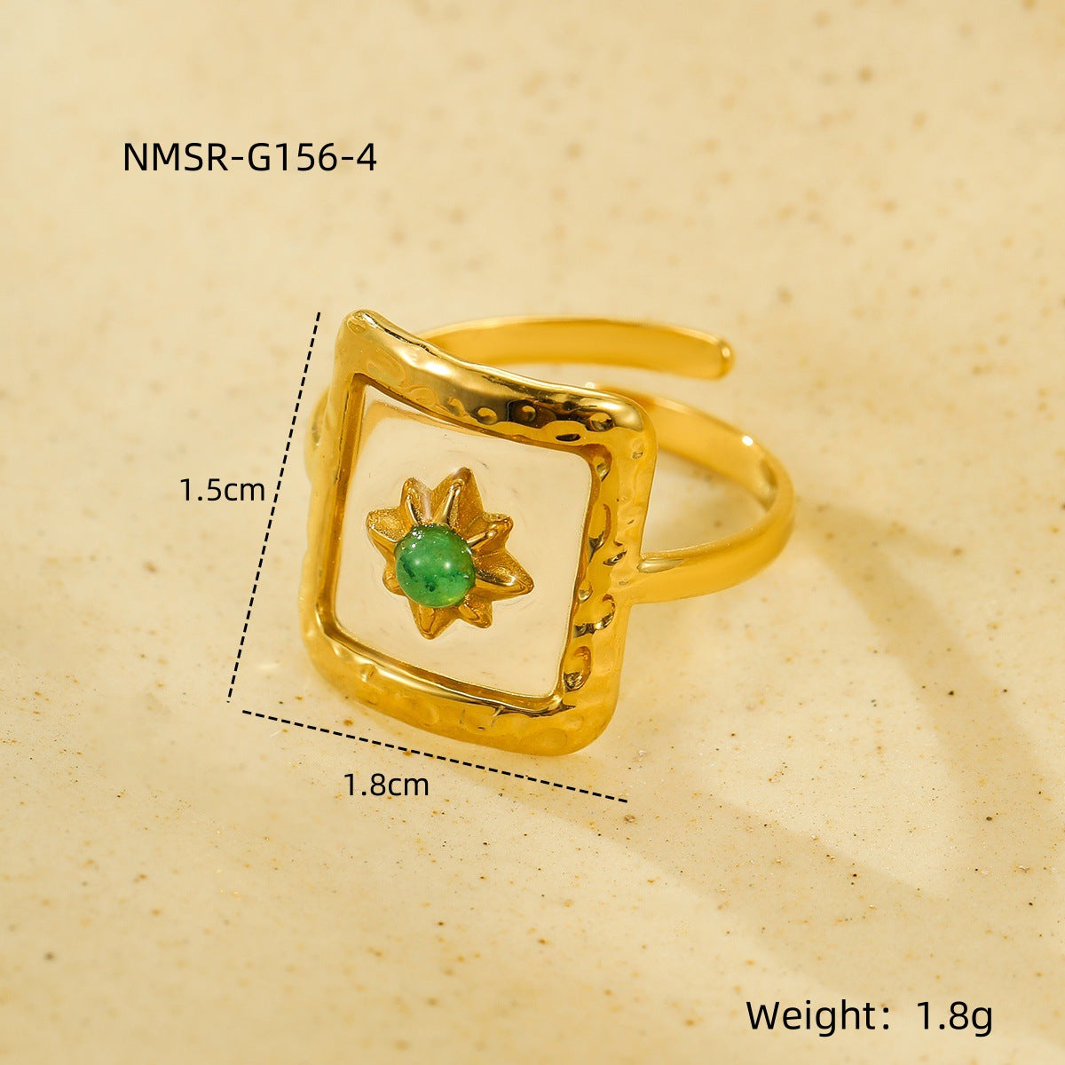 Retro Easy Matching High Grade Geometric Abstract Heart Shape Petals Natural Stone Stainless Steel Open Adjustable Ring