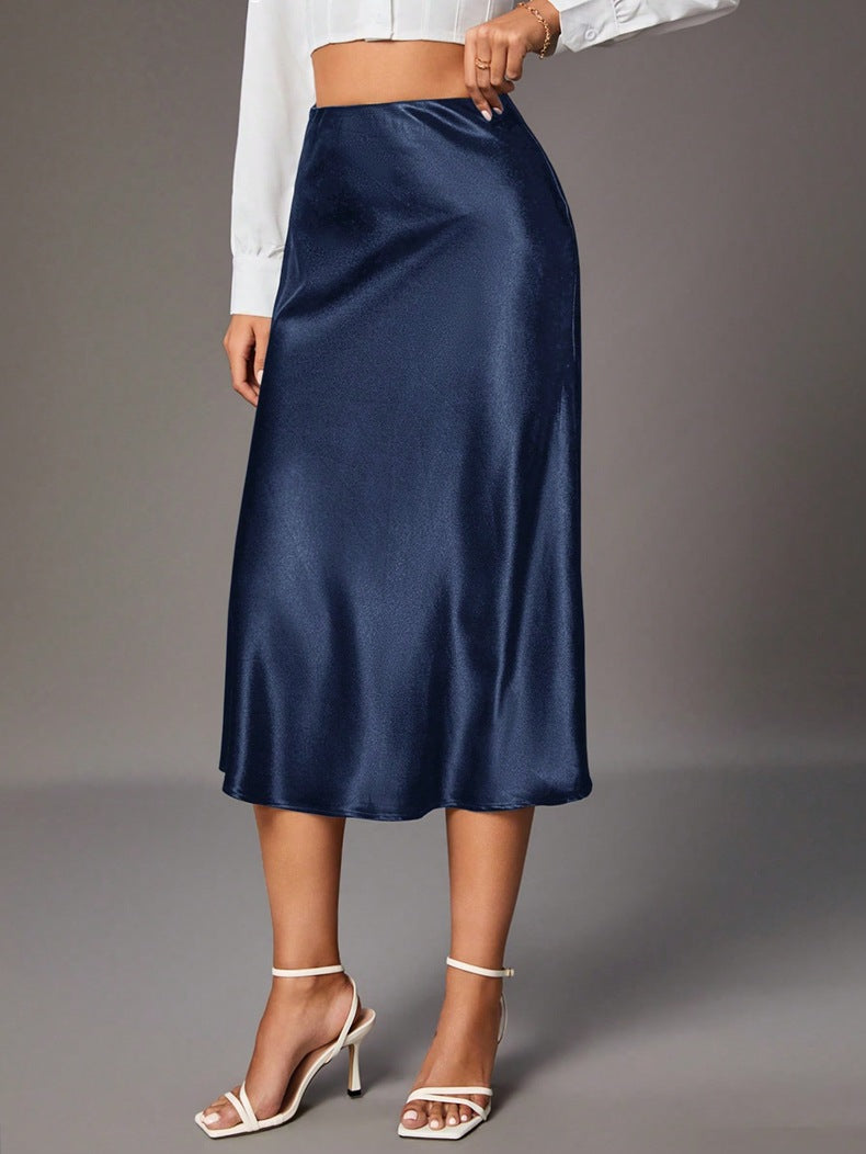 Women Clothing Brand Satin Satin Skirt High Sense Small Artificial Silk Skirt Women Skirt