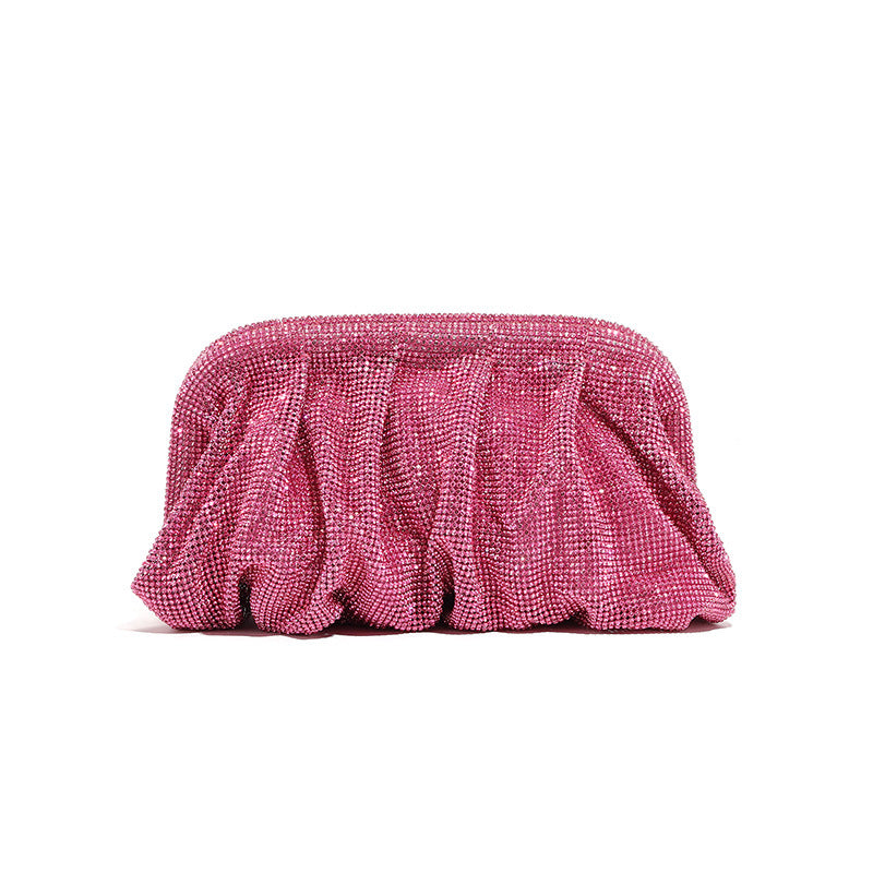 Rhinestone Cloud Bag Pleated Women Bag Texture High End Cosmetic Bag Niche Messenger Bag