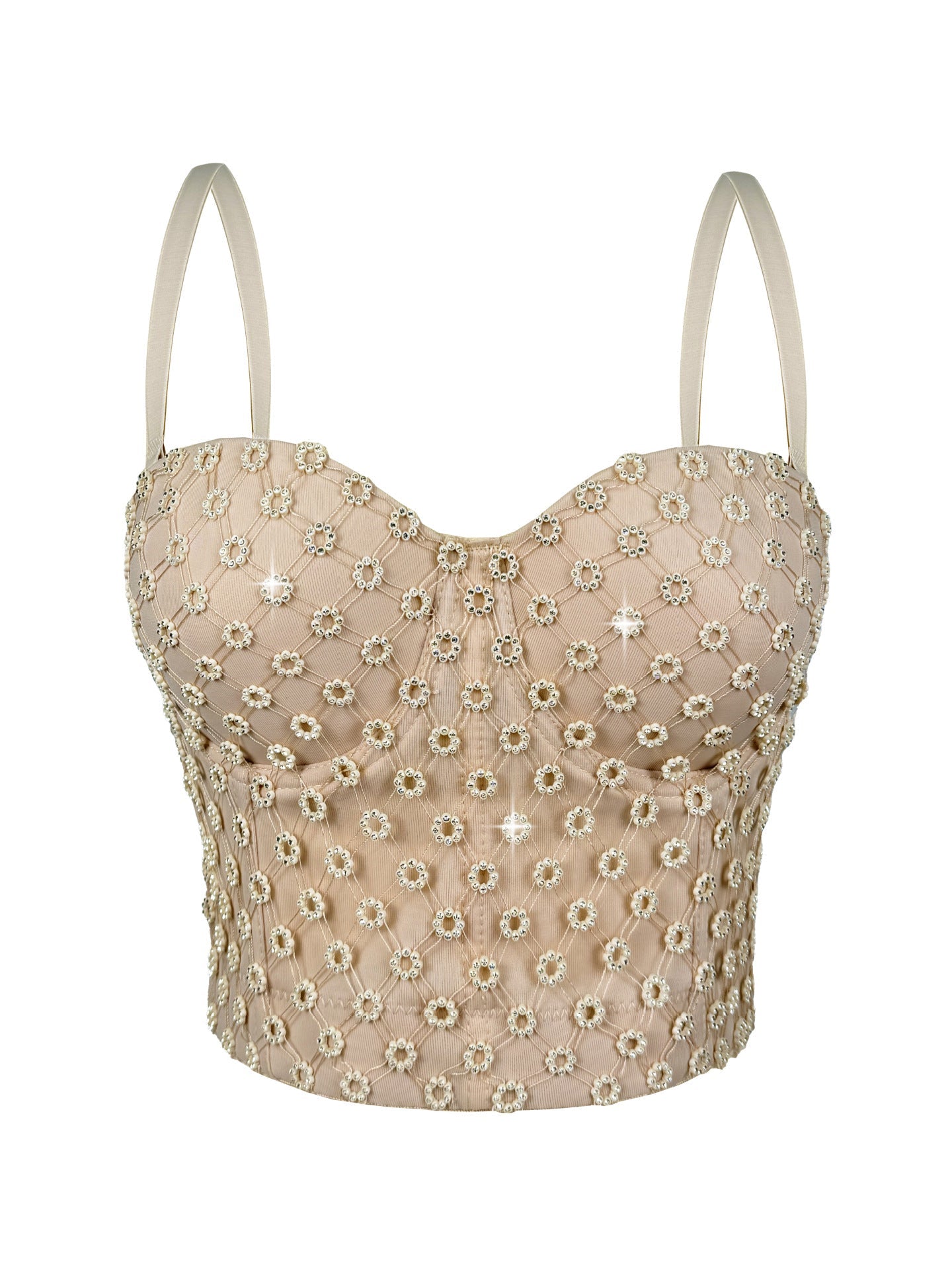 Rhinestone Boning Corset Bra Short Camisole Sexy Slim Outer Wear Slimming Polka Dot Boning Corset Top