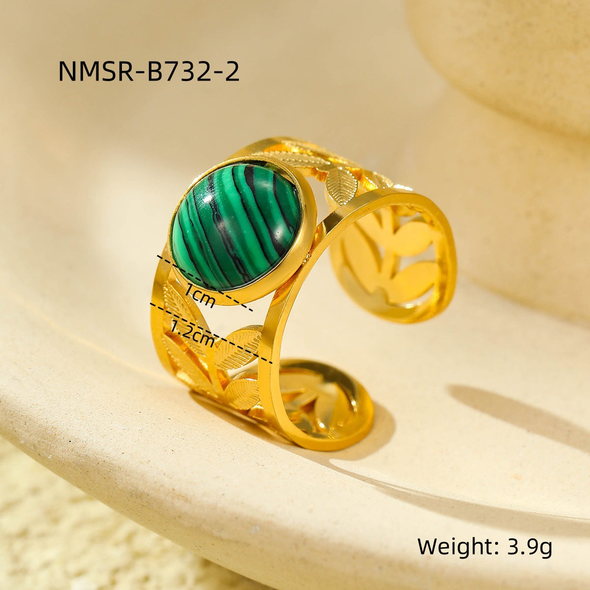 Retro Stainless Steel Gemstone Natural Stone Ring 18K Gold Plated Titanium Steel Ring Ornament
