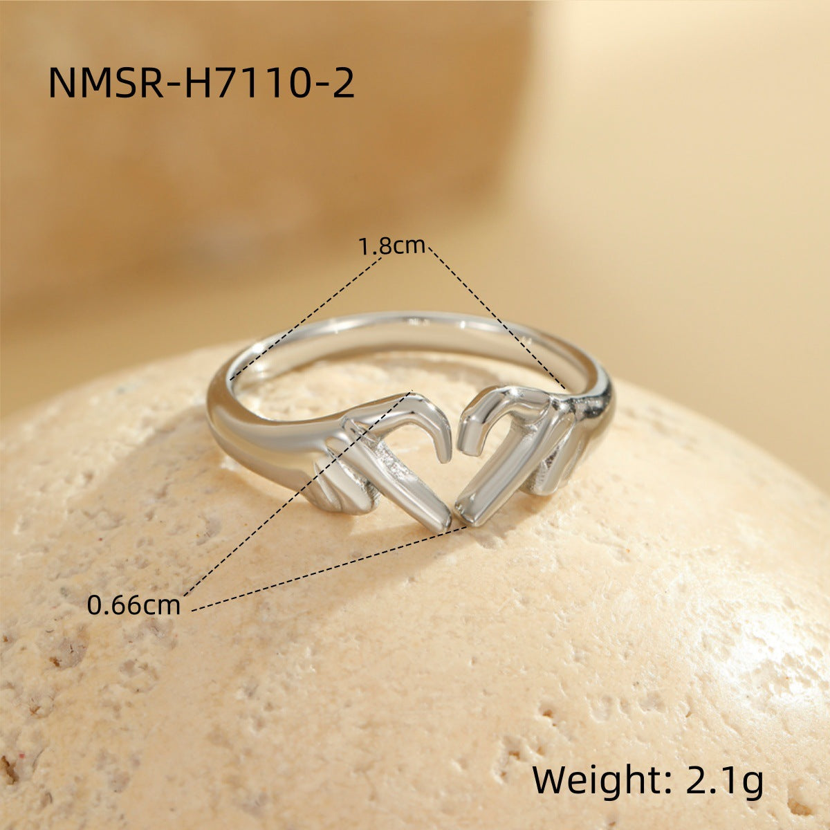 Valentine Day Double Hand Heart Ring Gift Love Heart Shaped Ring Ornament Open Adjustable Couple Ring
